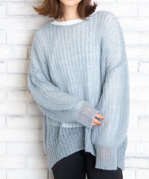 WEGO（ウィゴー）の「WEGO/【2点セット】モヘアライクメッシュニット（ニット/セーター・レディース・ホワイト/ブラック/サックスブルー・FREE）」の14枚目の写真