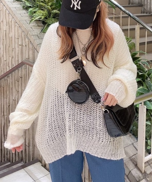 WEGO（ウィゴー）の「WEGO/【2点セット】モヘアライクメッシュニット（ニット/セーター・レディース・ホワイト/ブラック/サックスブルー・FREE）」の6枚目の写真