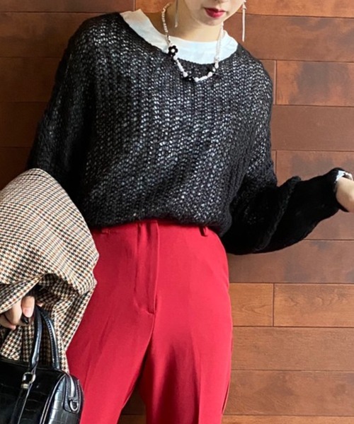 WEGO（ウィゴー）の「WEGO/【2点セット】モヘアライクメッシュニット（ニット/セーター・レディース・ホワイト/ブラック/サックスブルー・FREE）」の11枚目の写真