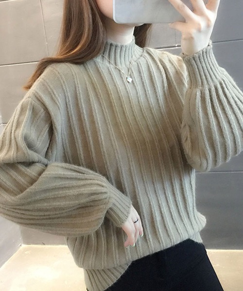 Girly Doll(ガーリードール)の「リブプチハイネックニット(ニット/セーター・レディース・ブラック/ネイビー/オフホワイト/カーキ/ピンク・FREE)」の3枚目の写真