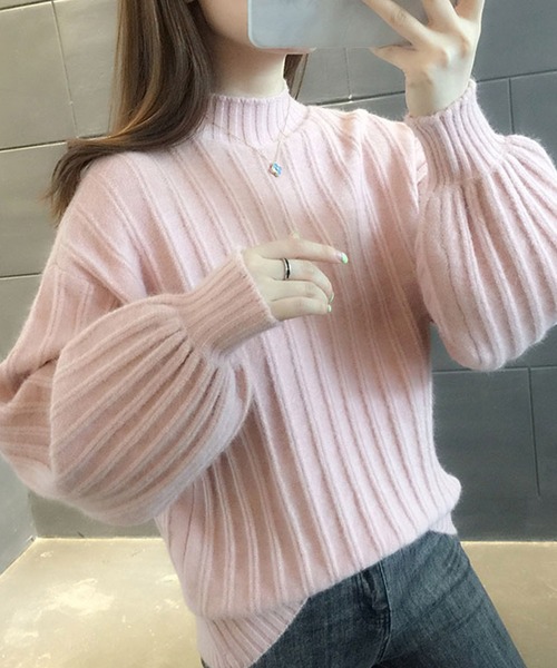 Girly Doll(ガーリードール)の「リブプチハイネックニット(ニット/セーター・レディース・ブラック/ネイビー/オフホワイト/カーキ/ピンク・FREE)」の5枚目の写真