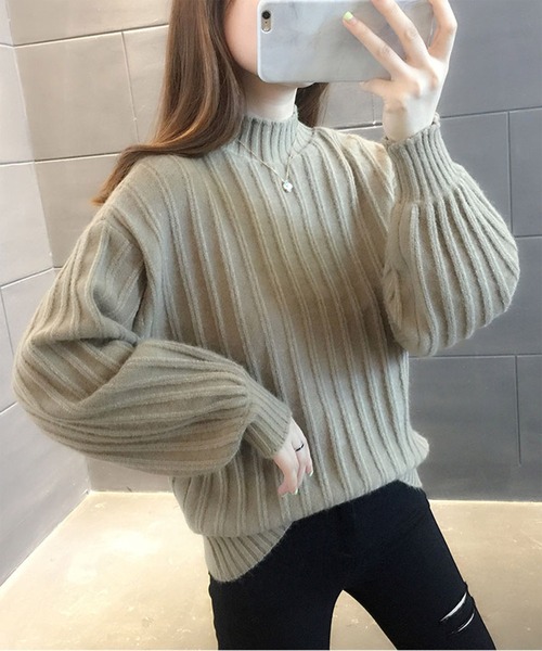 Girly Doll(ガーリードール)の「リブプチハイネックニット(ニット/セーター・レディース・ブラック/ネイビー/オフホワイト/カーキ/ピンク・FREE)」の10枚目の写真