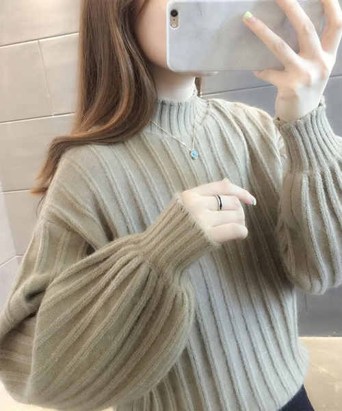 Girly Doll(ガーリードール)の「リブプチハイネックニット(ニット/セーター・レディース・ブラック/ネイビー/オフホワイト/カーキ/ピンク・FREE)」の7枚目の写真