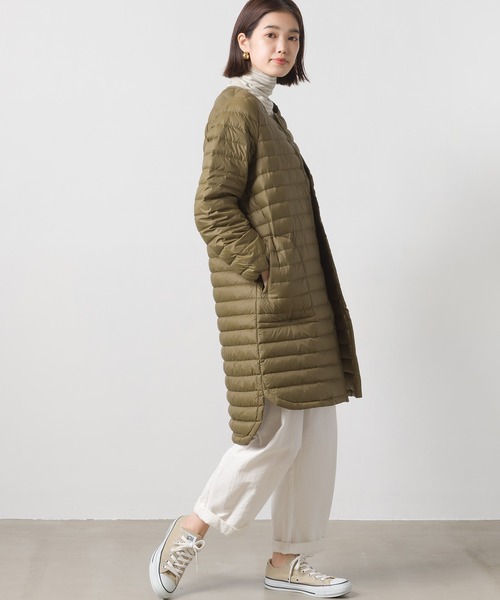 OMNES（オムネス）の「インナーダウンロングジャケット（ダウンジャケット/コート・レディース・ブラック/キャメル/カーキ/ベージュ/ネイビー・LARGE/MEDIUM）」の7枚目の写真