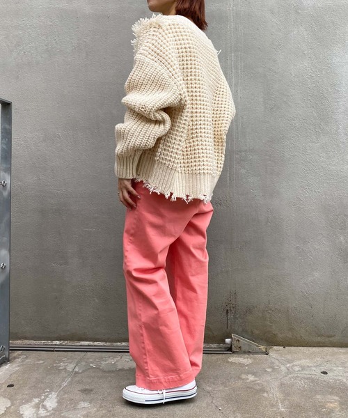 CIAOPANIC TYPY（チャオパニックティピー）の「ワッフル編みダメージニット（ニット/セーター・レディース・グレー/レッド/アイボリー・ONE SIZE）」の10枚目の写真