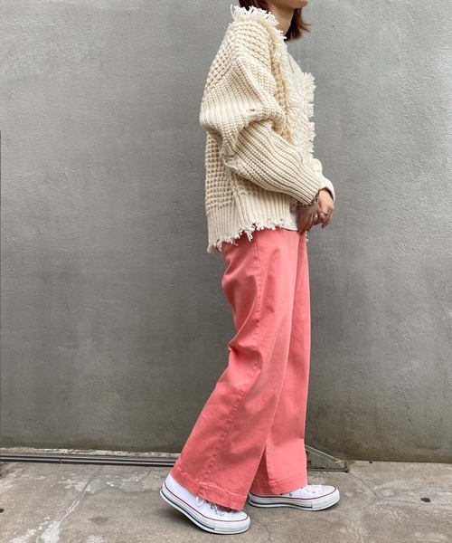 CIAOPANIC TYPY（チャオパニックティピー）の「ワッフル編みダメージニット（ニット/セーター・レディース・グレー/レッド/アイボリー・ONE SIZE）」の12枚目の写真