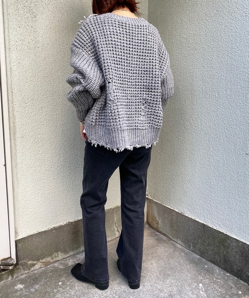 CIAOPANIC TYPY（チャオパニックティピー）の「ワッフル編みダメージニット（ニット/セーター・レディース・グレー/レッド/アイボリー・ONE SIZE）」の22枚目の写真