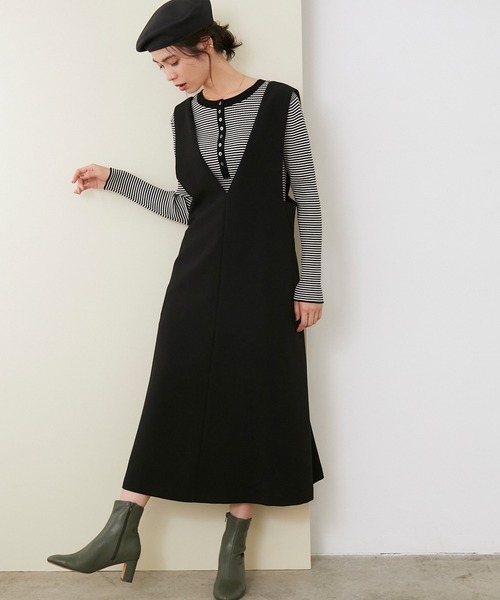 ROPE'（ロペ）の「ストレッチトロジャンパースカート（ジャンパースカート・レディース・ホワイト系その他2/ブラック/キャメル・38）」の3枚目の写真