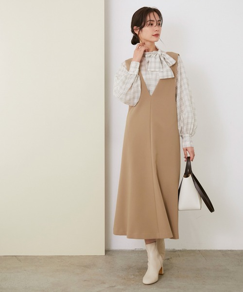 ROPE'（ロペ）の「ストレッチトロジャンパースカート（ジャンパースカート・レディース・ホワイト系その他2/ブラック/キャメル・38）」の6枚目の写真