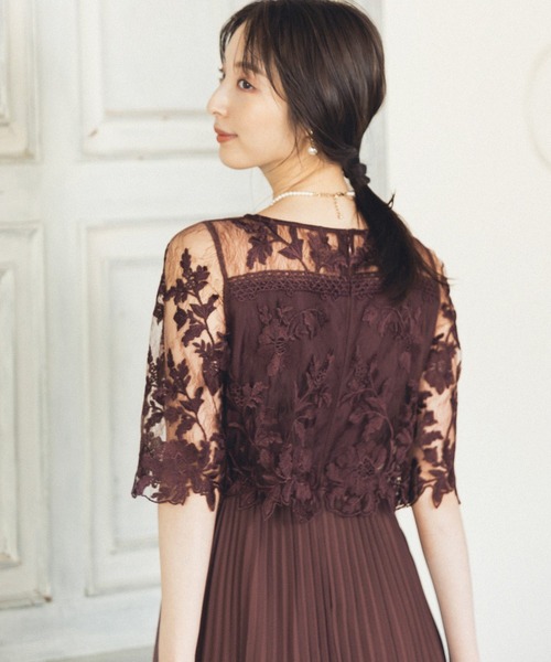 Andemiu（アンデミュウ）の「【WEB限定】シシュウレースプリーツ5分袖ドレス259085（ドレス・レディース・パープル/カーキ/サンドグレー/グリーン・FREE）」の6枚目の写真