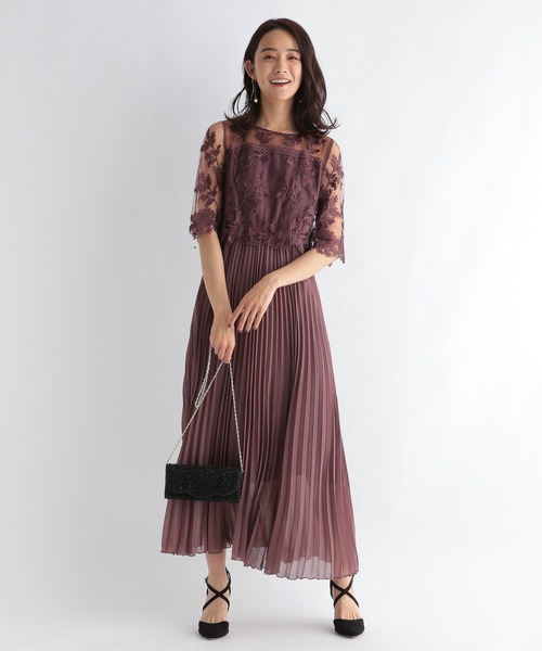 Andemiu（アンデミュウ）の「【WEB限定】シシュウレースプリーツ5分袖ドレス259085（ドレス・レディース・パープル/カーキ/サンドグレー/グリーン・FREE）」の14枚目の写真