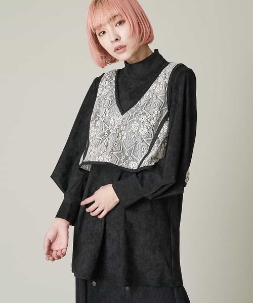 A de a.v.v（アードアー・ヴェ・ヴェ）の「（SET UP対応/2点セット）2WAYレースベスト×プチハイネックスウェードブラウス（シャツ/ブラウス・レディース・ライトピンク/ブラック・36/38）」の9枚目の写真