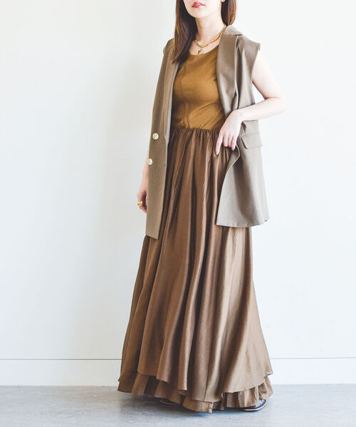 Ray BEAMS（レイビームス）の「RBS / イソザイ キリカエ タンク ワンピース（ワンピース・レディース・ダークブラウン/ブラック・ONE SIZE）」の13枚目の写真