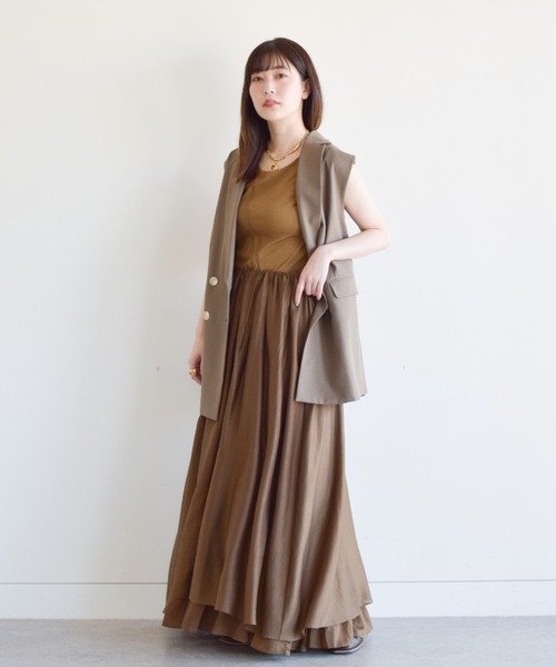 Ray BEAMS（レイビームス）の「RBS / イソザイ キリカエ タンク ワンピース（ワンピース・レディース・ダークブラウン/ブラック・ONE SIZE）」の8枚目の写真