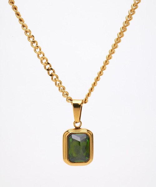 9ban（キューバン）の「【9ban】キューバン/ Emerald stone necklace（ネックレス・レディース・ゴールド・FREE）」の6枚目の写真