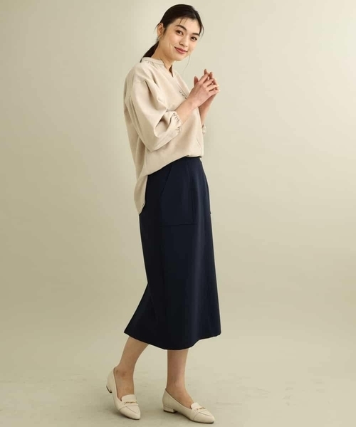 a.v.v（アーヴェヴェ）の「カノコストレッチナロースカート（スカート・レディース・アイボリー/ネイビー・34/36/38/40/42）」の4枚目の写真