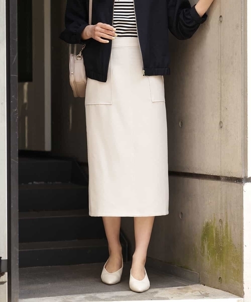 a.v.v（アーヴェヴェ）の「カノコストレッチナロースカート（スカート・レディース・アイボリー/ネイビー・34/36/38/40/42）」の8枚目の写真
