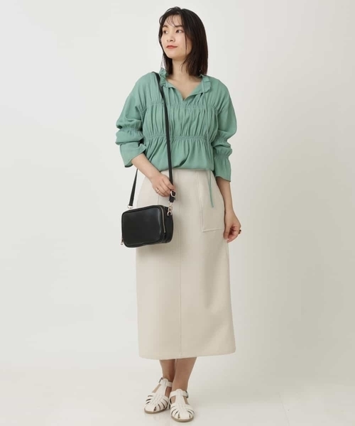 a.v.v（アーヴェヴェ）の「カノコストレッチナロースカート（スカート・レディース・アイボリー/ネイビー・34/36/38/40/42）」の9枚目の写真