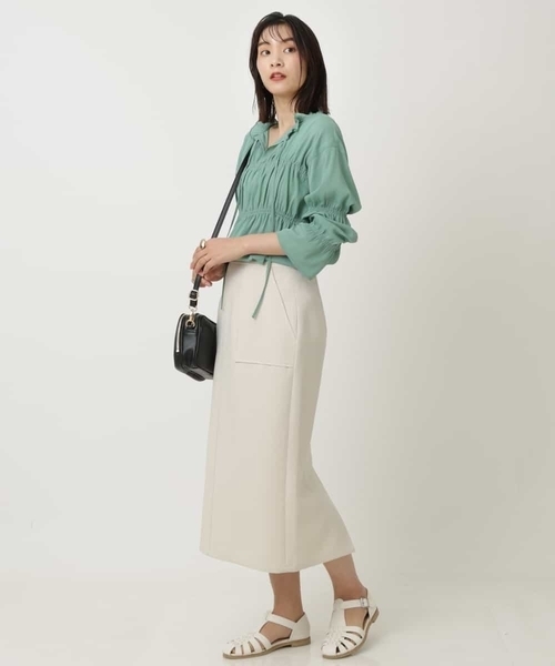 a.v.v（アーヴェヴェ）の「カノコストレッチナロースカート（スカート・レディース・アイボリー/ネイビー・34/36/38/40/42）」の10枚目の写真