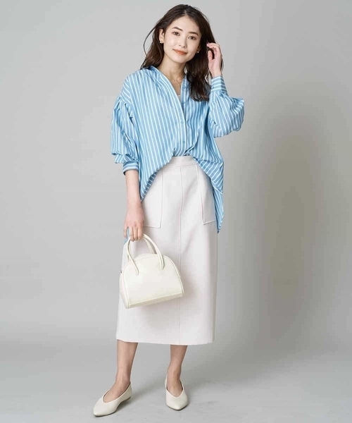 a.v.v（アーヴェヴェ）の「カノコストレッチナロースカート（スカート・レディース・アイボリー/ネイビー・34/36/38/40/42）」の12枚目の写真