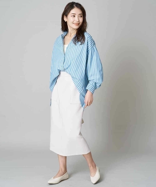 a.v.v（アーヴェヴェ）の「カノコストレッチナロースカート（スカート・レディース・アイボリー/ネイビー・34/36/38/40/42）」の21枚目の写真