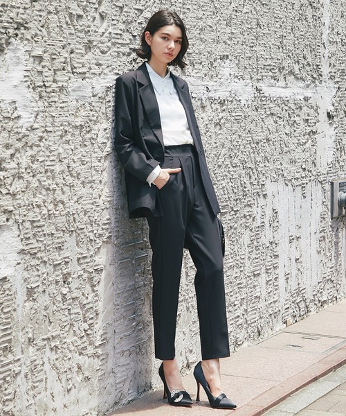 ANOTHER S（アナザーエス）の「フロントタックテーパードパンツ（スーツパンツ・レディース・ブラック/グレイッシュベージュ/サンドベージュ/グリーン/ラベンダー/イエロー/オレンジ/ネイビー/ブルーパープル/ピンク・M/L/S）」の18枚目の写真