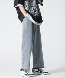 カットオフクロップドデニムパンツ ワイドストレートシルエット