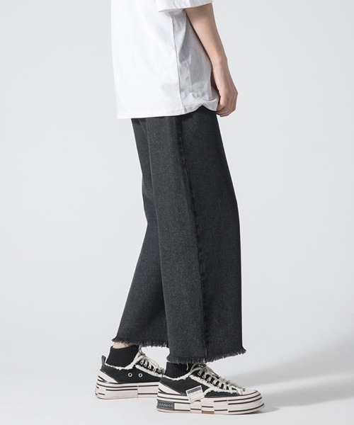 Ressaca（レサーカ）の「カットオフクロップドデニムパンツ ワイドストレートシルエット（デニムパンツ・メンズ・ブラック/ブルー・S/M/L/XL/XXL）」の4枚目の写真