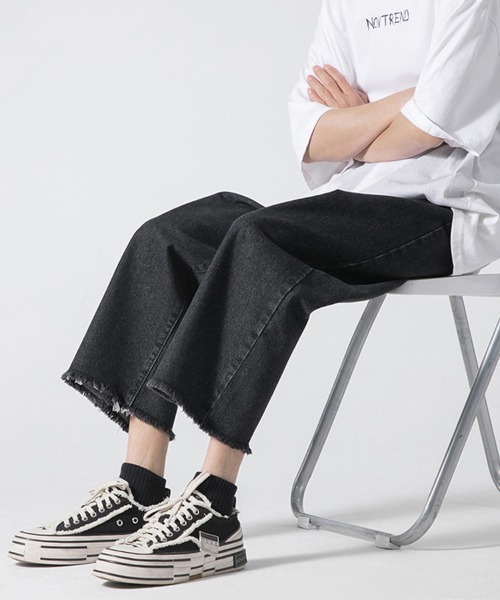Ressaca（レサーカ）の「カットオフクロップドデニムパンツ ワイドストレートシルエット（デニムパンツ・メンズ・ブラック/ブルー・S/M/L/XL/XXL）」の7枚目の写真