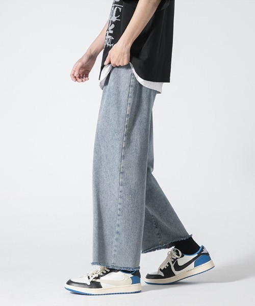 Ressaca（レサーカ）の「カットオフクロップドデニムパンツ ワイドストレートシルエット（デニムパンツ・メンズ・ブラック/ブルー・S/M/L/XL/XXL）」の6枚目の写真