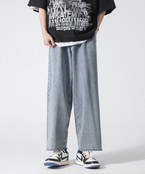 Ressaca（レサーカ）の「カットオフクロップドデニムパンツ ワイドストレートシルエット（デニムパンツ・メンズ・ブラック/ブルー・S/M/L/XL/XXL）」の12枚目の写真