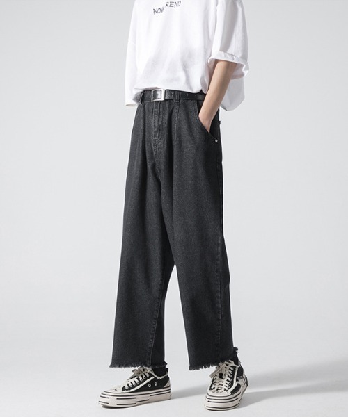Ressaca（レサーカ）の「カットオフクロップドデニムパンツ ワイドストレートシルエット（デニムパンツ・メンズ・ブラック/ブルー・S/M/L/XL/XXL）」の10枚目の写真