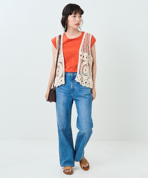 FREAK'S STORE（フリークスストア）の「クロシェ風ベスト半袖Tシャツセット（Tシャツ/カットソー・レディース・ブラック/オフホワイト/オレンジ・ﾌﾘ-）」の8枚目の写真