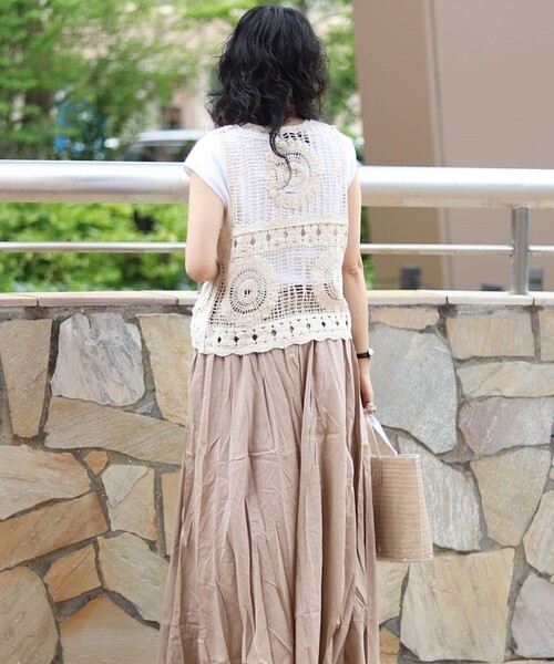 FREAK'S STORE（フリークスストア）の「クロシェ風ベスト半袖Tシャツセット（Tシャツ/カットソー・レディース・ブラック/オフホワイト/オレンジ・ﾌﾘ-）」の14枚目の写真