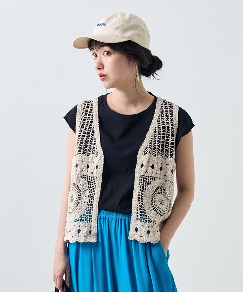 FREAK'S STORE（フリークスストア）の「クロシェ風ベスト半袖Tシャツセット（Tシャツ/カットソー・レディース・ブラック/オフホワイト/オレンジ・ﾌﾘ-）」の18枚目の写真