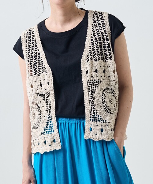 FREAK'S STORE（フリークスストア）の「クロシェ風ベスト半袖Tシャツセット（Tシャツ/カットソー・レディース・ブラック/オフホワイト/オレンジ・ﾌﾘ-）」の19枚目の写真