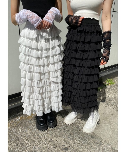 WC（ダブル シー）の「フリルロングスカート（スカート・レディース・ホワイト/ブラック・FREE）」の8枚目の写真