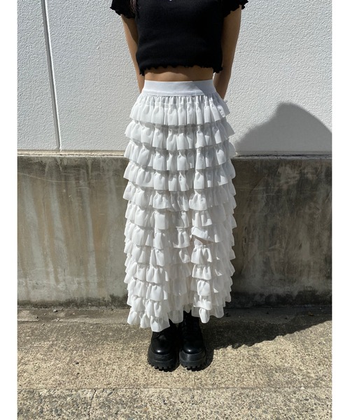 WC（ダブル シー）の「フリルロングスカート（スカート・レディース・ホワイト/ブラック・FREE）」の4枚目の写真