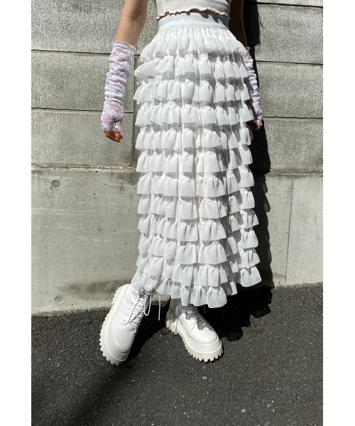 ホワイトフリルロングスカート 楽天市場】SpRay シワ加工フリルロングスカート スカート : SHOPLIST