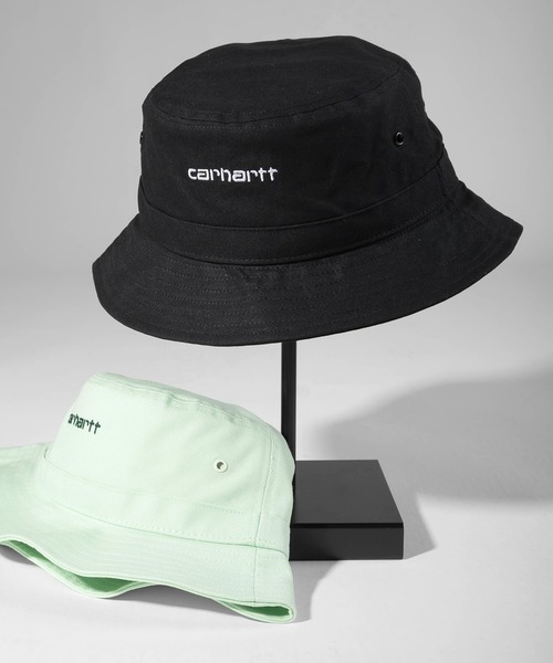 Carhartt WIP（カーハートダブリューアイピー）の「【0】【Carhartt/カーハート】ブランドネーム刺繍 キャンバス バケットハット/SCRIPT BUCKET HAT/帽子（ハット・レディース・ブラック/ミント・FREE）」の2枚目の写真