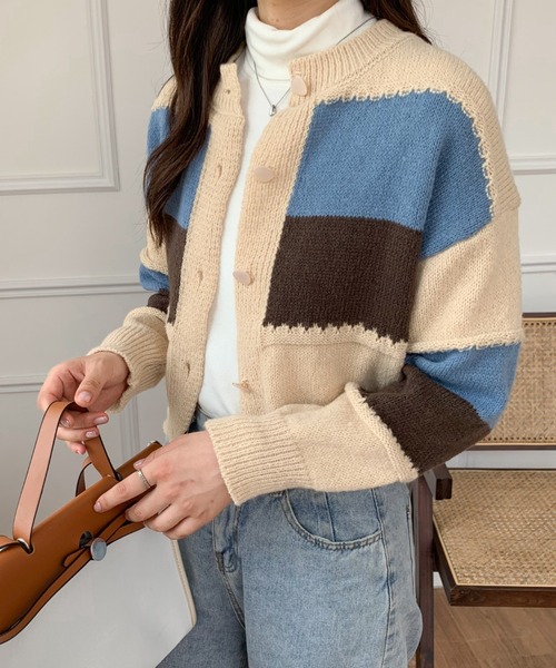 ABITOKYO(アビトーキョー)の「バイカラーニット ショーカーディガン(カーディガン/ボレロ・レディース・ネイビー/グレー/アイボリー・FREE)」の6枚目の写真