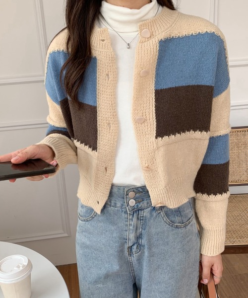 ABITOKYO(アビトーキョー)の「バイカラーニット ショーカーディガン(カーディガン/ボレロ・レディース・ネイビー/グレー/アイボリー・FREE)」の7枚目の写真