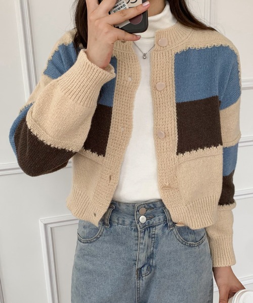 ABITOKYO(アビトーキョー)の「バイカラーニット ショーカーディガン(カーディガン/ボレロ・レディース・ネイビー/グレー/アイボリー・FREE)」の15枚目の写真
