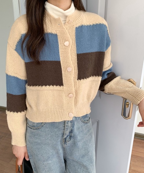 ABITOKYO(アビトーキョー)の「バイカラーニット ショーカーディガン(カーディガン/ボレロ・レディース・ネイビー/グレー/アイボリー・FREE)」の16枚目の写真