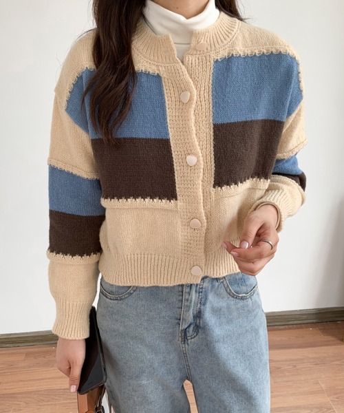 ABITOKYO(アビトーキョー)の「バイカラーニット ショーカーディガン(カーディガン/ボレロ・レディース・ネイビー/グレー/アイボリー・FREE)」の18枚目の写真