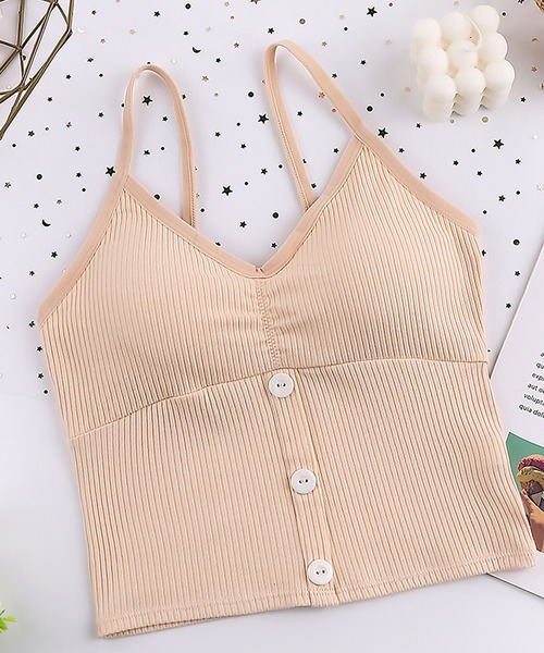 SETUP7（セットアップセブン）の「【SETUP7】「1枚で着られる！」カップ付きボタンニットキャミソール SCCH164（キャミソール・レディース・ホワイト/ブラック/ベージュ/グレー/ピンク/グリーン/ダークグレー・FREE）」の2枚目の写真