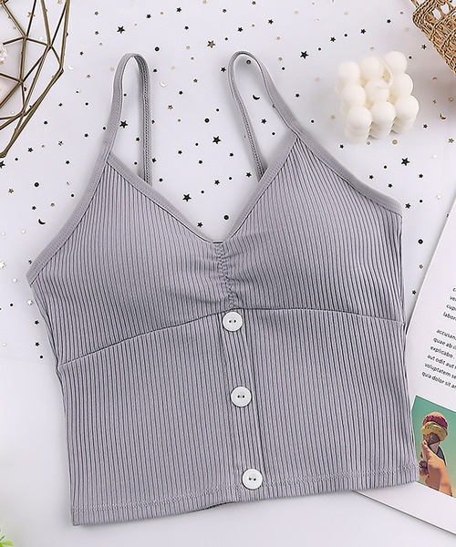 SETUP7（セットアップセブン）の「【SETUP7】「1枚で着られる！」カップ付きボタンニットキャミソール SCCH164（キャミソール・レディース・ホワイト/ブラック/ベージュ/グレー/ピンク/グリーン/ダークグレー・FREE）」の5枚目の写真