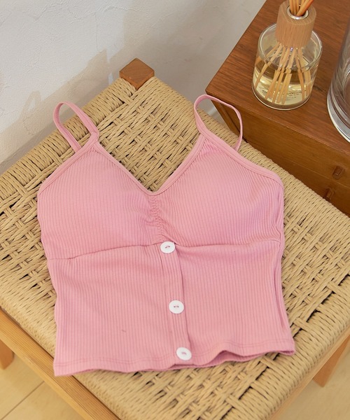 SETUP7（セットアップセブン）の「【SETUP7】「1枚で着られる！」カップ付きボタンニットキャミソール SCCH164（キャミソール・レディース・ホワイト/ブラック/ベージュ/グレー/ピンク/グリーン/ダークグレー・FREE）」の14枚目の写真