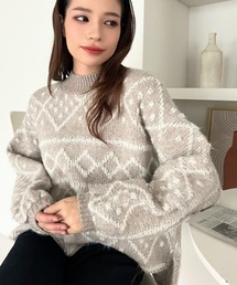 moment+（モーメントプラス）の「6G ダイヤ柄ジャガードニットプルオーバー（ニット/セーター）」