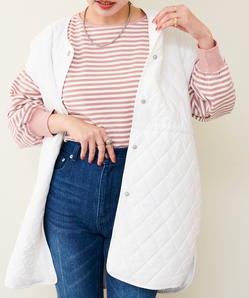 natural couture(ナチュラルクチュール)の「WEB限定/2022AWアイテム/デコルテラインぽわ袖ボーダートップス(Tシャツ/カットソー・レディース・ブラック/ブラウン/ピンク/ピンク系その他・FREE)」の1枚目の写真